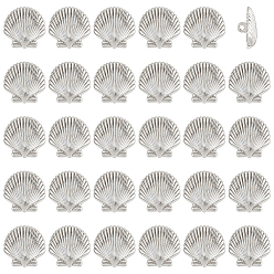 Platine Boutons à tige en alliage à trous 30pièces, forme coquille, platine, 1mm, Trou: 18x18x8mm