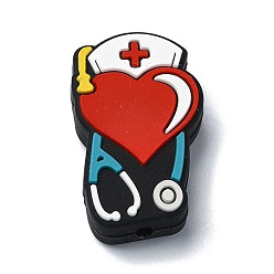 Сердце Тема медицинского лечения стетоскоп силиконовые бусины, DIY уход за ожерельем, сердце, 30x18x7.5 мм, отверстие : 2.5 мм