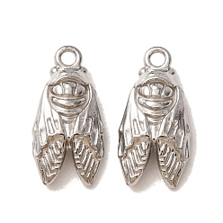 Stainless Steel Color 304 Stainless Steel Pendants, Cicada Charms, Long-Lasting Plated, Stainless Steel Color, 16x8x4mm, Hole: 1.5mm