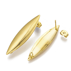 Golden 304 Stainless Steel Stud Earring Findings, with Loop, Horse Eye, Golden, 39x9.5mm, Hole: 2mm, Pin: 0.8mm