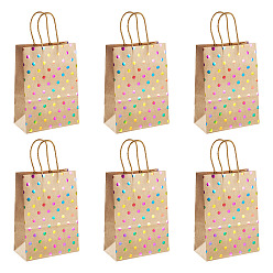 Polka Dot 12 шт. подарочных бумажных пакетов с ручками, раскрашенных в радужные цвета, прямоугольные сумки для покупок, загар, узор в горошек, 29 см, открытый: 21x15x7.8 см