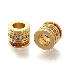 Настоящее золото 18K Реечное покрытие латунь микро паве кубический цирконий европейские бусины, бусины с большим отверстием, долговечный, без свинца и без кадмия, колонка, реальный 18 k позолоченный, 10x9 мм, отверстие : 5.5 мм