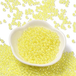 Yellow Glass Seed Beads, Inside Colours Lustered, Round, Yellow, 4x3mm, Hole: 1.4mm, about 7650pcs/pound