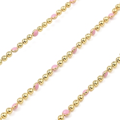 Pink Латунные шаровые цепи, с эмалью, без кадмия, без никеля и без свинца, пайки, с катушкой, настоящее 18k позолоченное, розовые, 2.5x2 мм
