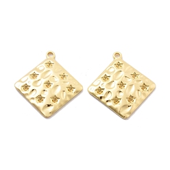 Настоящее золото 18K Латунные подвески, без кадмия, без никеля и без свинца, ромб со звездочками, реальный 18 k позолоченный, 31x28x3 мм, отверстие : 2 мм
