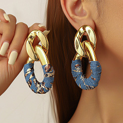 Стально-синий Ccb пластиковые и тканевые овальные серьги-гвоздики с цепочкой якорного плетения, золотые, стальной синий, 82x49 мм