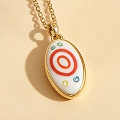 Fuego Ladrillo Collares con colgante ovalado de latón esmaltado estampado para mujer, dorado, ladrillo refractario, 15.75 pulgada (40 cm)