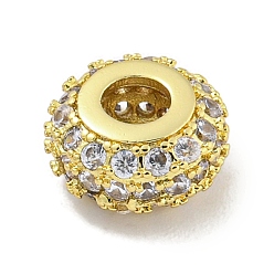 Прозрачный Стойки обшивки латунь микро проложить кубического циркония бусы, долговечный, без свинца и без кадмия, рондель, реальный 18 k позолоченный, прозрачные, 9.5x5 мм, отверстие : 3 мм