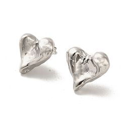 Платина Серьги-гвоздики из латуни с покрытием в форме сердца, без кадмия и без свинца, платина, 17.5x19 мм