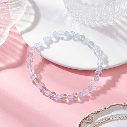 Светло-Голубой Браслеты из натуральных окрашенных малайзийских нефритов и синтетических кварцевых кристаллов с круглыми бусинами для женщин, Небесно-голубой, внутренний диаметр: 2-1/4 дюйм (5.6 см)