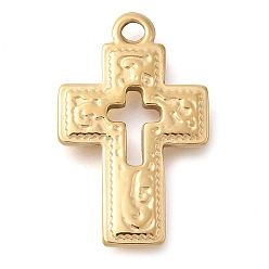 Настоящее золото 14K 304 подвески из нержавеющей стали, крест очарование, реальный 14 k позолоченный, 24.5x15x2.5 мм, отверстие : 1.8 мм