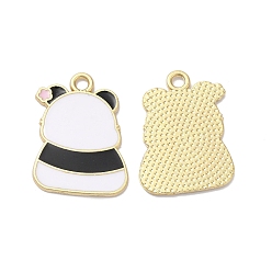 White Alloy Enamel Pendants, Golden, Panda Charm, White, 22.5x16.5x1mm, Hole: 2mm
