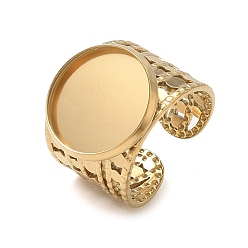 Golden 304 Stainless Steel Cuff Ring Components, Round Bezel Pad Ring Setting, Ion Plating(IP), Long-Lasting Plated, Golden, 17.5mm,18mm, Tray Size: 16mm
