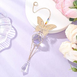 Золотой Бабочка 201 соединительные подвески из нержавеющей стали и стеклянные подвески-ловец солнца, с латунным кабельных цепей, золотые, 295~300 мм