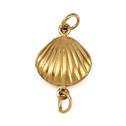 Настоящее золото 18K 304 подвески-соединители в форме ракушки из нержавеющей стали, ионное покрытие (ip), с прыжковых колец, реальный 18 k позолоченный, 18.5x13x3.5 мм, отверстие : 3 мм