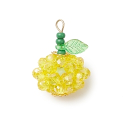 Желтый Подвески из фруктового стекла, с синтетическими бусинами императорской яшмы, окрашенными в черный цвет, и акриловыми подвесками, и 304 петлей из нержавеющей стали, граненые, желтые, 24.5~25x17~17.5 мм, отверстие : 3x2 мм