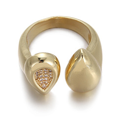 Золотой Манжеты из латуни mirco pave с прозрачным кубическим цирконием, слеза, золотые, внутренний диаметр: 15~20 мм