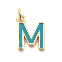 Letter M Стойки обшивки латунные подвески, с эмалью и кольцом для прыжков, без кадмия и без свинца, долговечный, реальный 18 k позолоченный, буквы, Буква М, 11.5x9x1 мм, отверстие : 2.5 мм