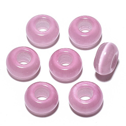 Pink Cat Eye European Beads, Large Hole Beads, Rondelle, Pink, 14x7mm, Hole: 5~6mm