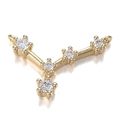 Рак Кулоны из латуни с прозрачным фианитом, долговечный, реальный 18 k позолоченный, созвездий, прозрачные, рак, 11x16x2.5 мм, отверстие : 0.7 мм