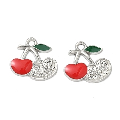Платина Сплава кристалла горный хрусталь подвески, подвески в виде красной вишни с эмалью, платина, 15x17x2.5 мм, отверстие : 1.8 мм