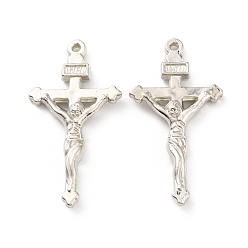 Platinum CCB Plastic Pendants, Crucifix Cross Charm, Platinum, 37.5x20x4mm, Hole: 1.2mm