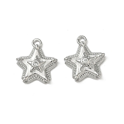 Платинированный Латунные микропаве прозрачные кубические циркониевые подвески, долговечный, звезда, Реальная платина, 12.5x10.5x2.5 мм, отверстие : 1.2 мм