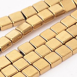 Golden Plated Electroplate Non-magnetic Synthetic Hematite Square Bead Strands, Golden Plated, 4x4x2mm, Hole: 1mm, about 100pcs/strand, 15.74 inch