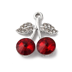Платина Подвески из вишневого сплава, со стразами, красные, платина, 20.5x16x6 мм, отверстие : 1.8 мм