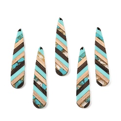 Бледно-бирюзовый Большие подвески из прозрачной смолы и орехового дерева, золотой фольгой, слезинки, бледные бирюзовая, 53.5x11x3 мм, отверстие : 1.2 мм