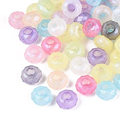 (52) Непрозрачная лаванда Прозрачного акрилового Европейский бисером, рондель, большое отверстие шарик, с блеском порошок, граненые, разноцветные, 13.5x8 мм, отверстие : 5.5 мм, Около 657 шт / 500 г