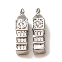 Platino 304 colgantes de acero inoxidable, 3d encantos del Big Ben, larga duración plateado, Platino, 24x6.5x6.5 mm, agujero: 1.5 mm
