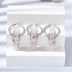 Розовый Кварц Кольца-манжеты для женщин из натурального розового кварца и латуни, платина, колонна в форме остроконечного конуса, 41~47x9.5~11.5 мм, внутренний диаметр: 18~19 мм