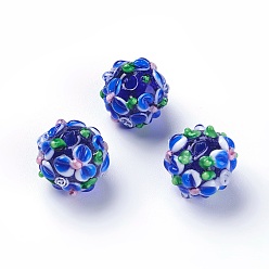 Васильковый Ручной работы ухабистым Шарики Lampwork, круглые, васильковый, 14~15 мм, отверстие : 1.5~1.6 мм