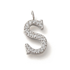 Letter S 304 микро нержавеющей стали прокладывать Цирконом подвески, подвески с буквой az~z, Письмо с, 14.5x7x2 мм, отверстие : 1.8 мм