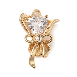 Real 18K Gold Plated Brass with Glass Pendants, Bouquet Charms, Real 18K Gold Plated, 21.5x14x5mm, Hole: 1.2mm