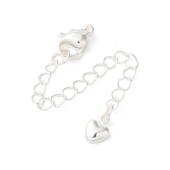 Серебро Латунные концы стойки с цепочкой и застежками-карабами, долговечный, без свинца и без кадмия, сердце, серебряные, 72 мм