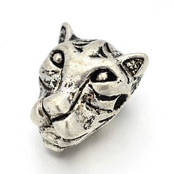 Antique Silver Tibetan Style Alloy Leopard Head Beads, Antique Silver, 12x14x8.5mm, Hole: 2mm