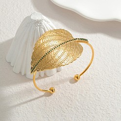 Настоящее золото 18K Лист 304 браслеты-манжеты из нержавеющей стали, браслеты с крутящим моментом для женщин, со стразами, реальный 18 k позолоченный, внутренний диаметр: 1-5/8 дюйм (4.1 см)