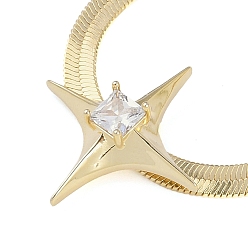 Настоящее золото 18K Стойка с покрытием из латуни, прозрачный кубический цирконий, плоская цепочка в виде змеи, кулон со звездой, ожерелья для женщин, долговечный, без свинца и без кадмия, реальный 18 k позолоченный, 13.78 дюйм (35 см)