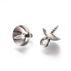 Нержавеющая Сталь Цвет 304 кулоны булавки жемчужные колышки стаканчики нержавеющие, за половину пробурено бисера, цвет нержавеющей стали, 10x8 мм, отверстия: 2 мм, штифты: 1.3 мм