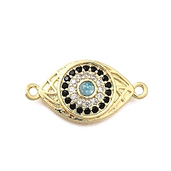 Настоящее золото 18K Подвески-коннекторы из латунных микрофибрилл с прозрачными и черными кубическими цирконами, глазные ссылки, реальный 18 k позолоченный, 11x22x4 мм, отверстие : 1.2 мм