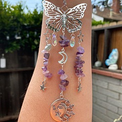 Аметист Натуральный аметист бабочка висит подвеска в виде ловца солнца украшение, подвески с хрустальным шаром в виде солнечной звезды, 230 мм