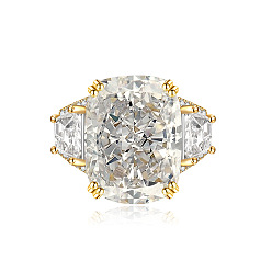 Прозрачный Латунные микро проложить пальцев кольца кубического циркония, прямоугольные, золотые, прозрачные, внутренний диаметр: регулируемый