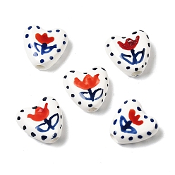 Цветок Фарфоровые бусины ручной работы, сердце, пастельный фарфор, цветок, 14x14.5~15x6.5~7 мм, отверстие : 3 мм