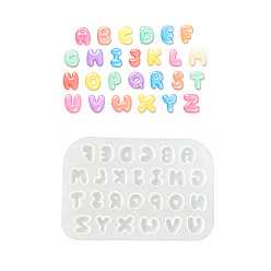 White DIY Silicone Pendant Mold, Letter A~Z, Resin Casting Molds, for UV Resin, Epoxy Resin Craft Making, White, 118x80x6mm, inner size: 12~12.5x7.5~14mm