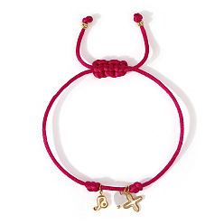 Средний Фиолетово-красный 304 Браслеты из нержавеющей стали, латуни и натуральных ракушек с подвесками, плетеные браслеты из полиэфирного шнура для женщин, крест, сердце и созвездие, Лев, средне фиолетовый красный, 11.02 дюйм (28 см)