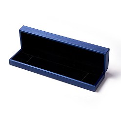 Blue Plastic Jewelry Boxes, Covered with PU Leather, Rectangle, Blue, 22x5.7x3.4cm