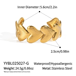 Настоящее золото 18K Браслеты-манжеты из нержавеющей стали в форме сердца для женщин, реальный 304 k позолоченный, внутренний диаметр: 18 дюйм (2-1/4 см)