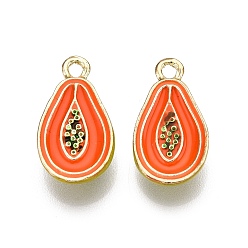 Другие Подвески из эмали и сплава, без кадмия, без никеля и без свинца, золотой свет, стойки покрытие, папайя, 20x11x4.5 мм, отверстие : 1.8~2 мм